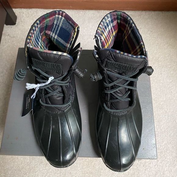 SPERRY Women 85529 Plaid Lined Waterproof Saltwater Quilted Duck Boots NEW NWOB - Picture 3 of 12